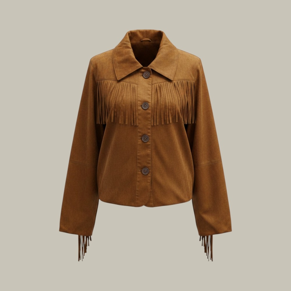 Universal Thread Womens Faux Suede Fringe Western Jacket Cognac Brown XS NEW